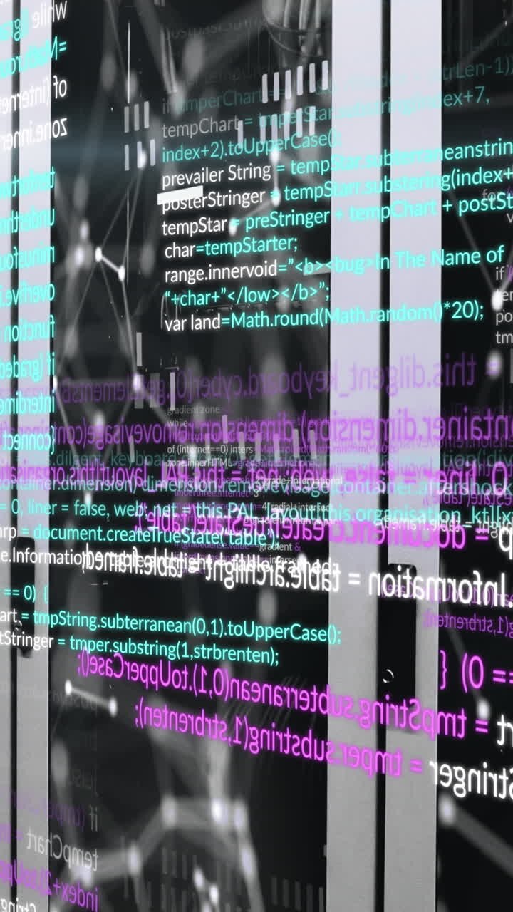 Animation of data processing and shapes over server room