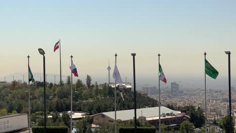 iran tehran air pollution international country flag for traveler tourist come to visit landmark sightseeing attraction nature culture city landscape and natural landscape of mountain hill urban life