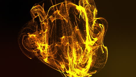 animation of glowing orange and yellow flame like energy cluster moving on black background