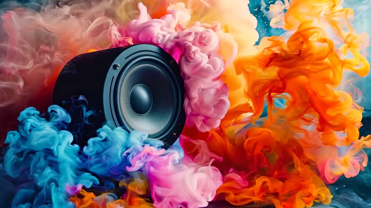 Un altoparlante con fumo colorato che ne esce.