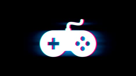 el controlador de juego joystick epad símbolo de juego en glitch retro animación vintage.