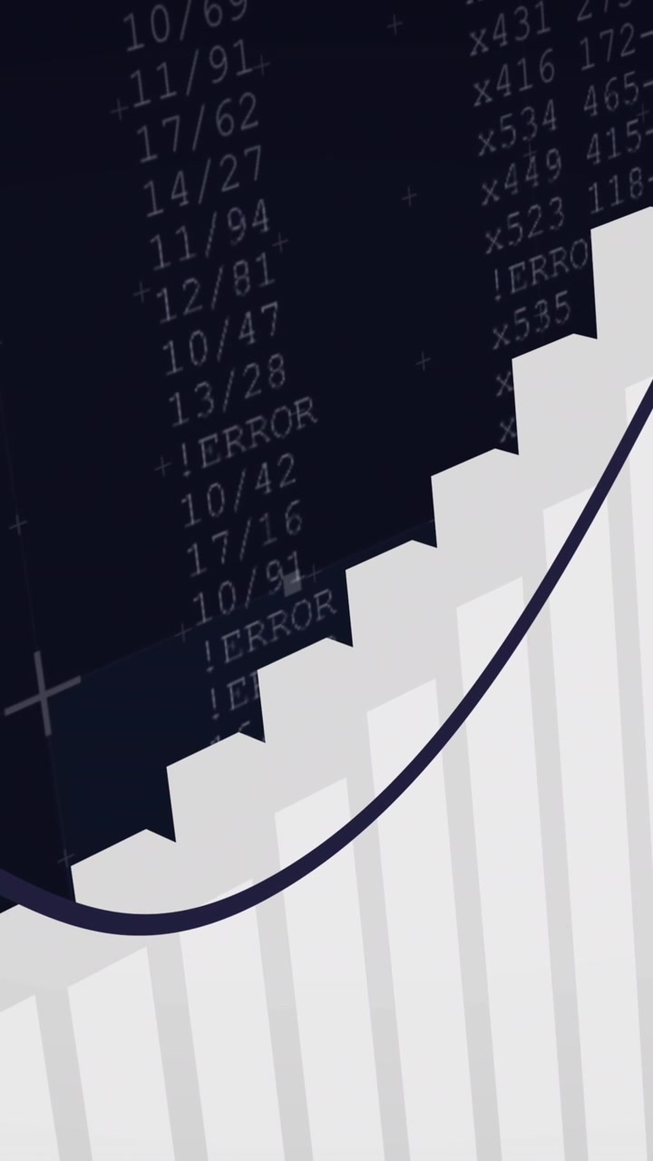 Animation of financial data processing over black background