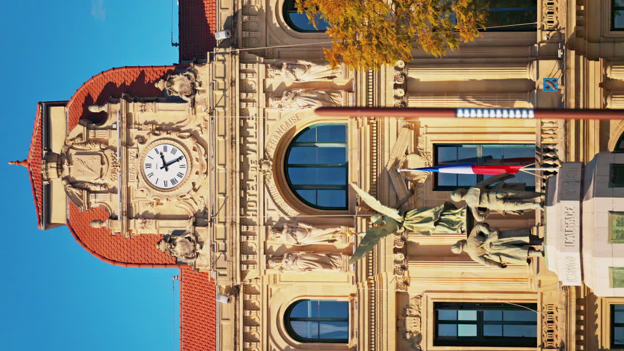 Street view of the Mairie de Cannes Town hall. Vertical