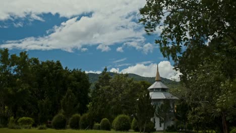 peaceful temple in a lush garden