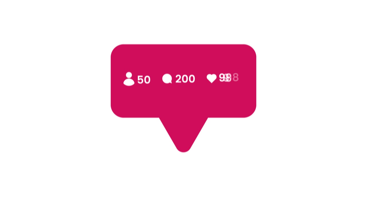 Comments, followers and likes icon social media numbers increase animation on white background