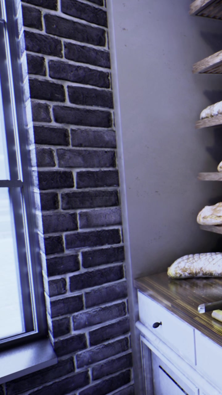 Pane fresco esposto sugli scaffali di un caffè al mattino