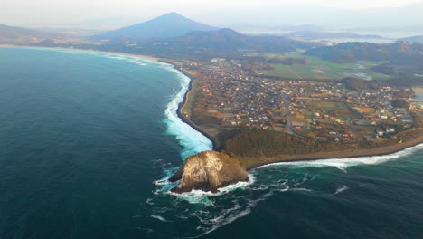 Wide-drone-shot-of-the-Kyushu-coastline-in-Japan