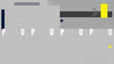 animation von text über formen auf grauem hintergrund.