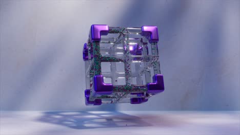 Abstract Glass Cube with Purple Accents