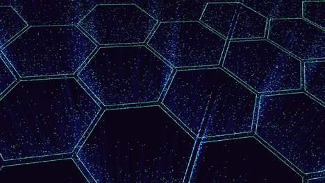 futuristic neon hexagons pattern with small motion dots and lines