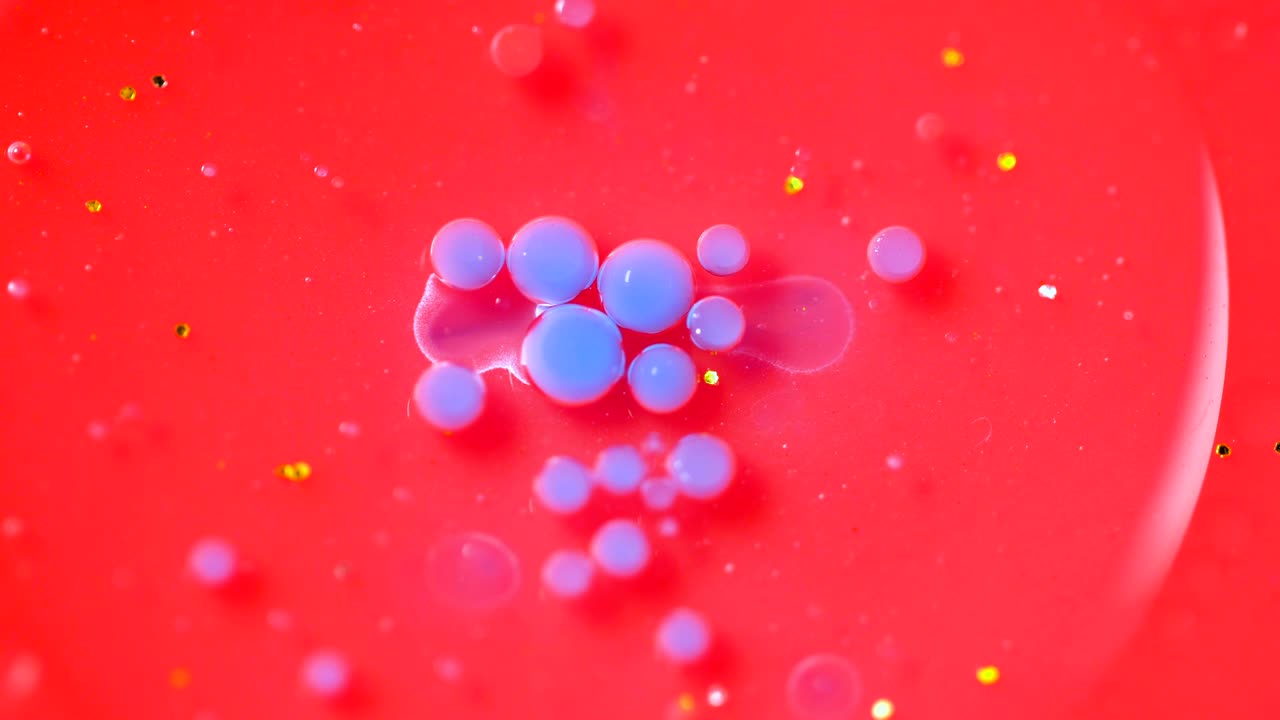 밝은 컬러 거품, 느린 모션 오일 잉크, 다채로운 혼란스러운 모션 거품의 구조, 밝은 콜라 거품, 분홍색과 파란색 버블 맛 배경, 움직이는 색의 방울, 팝 버블