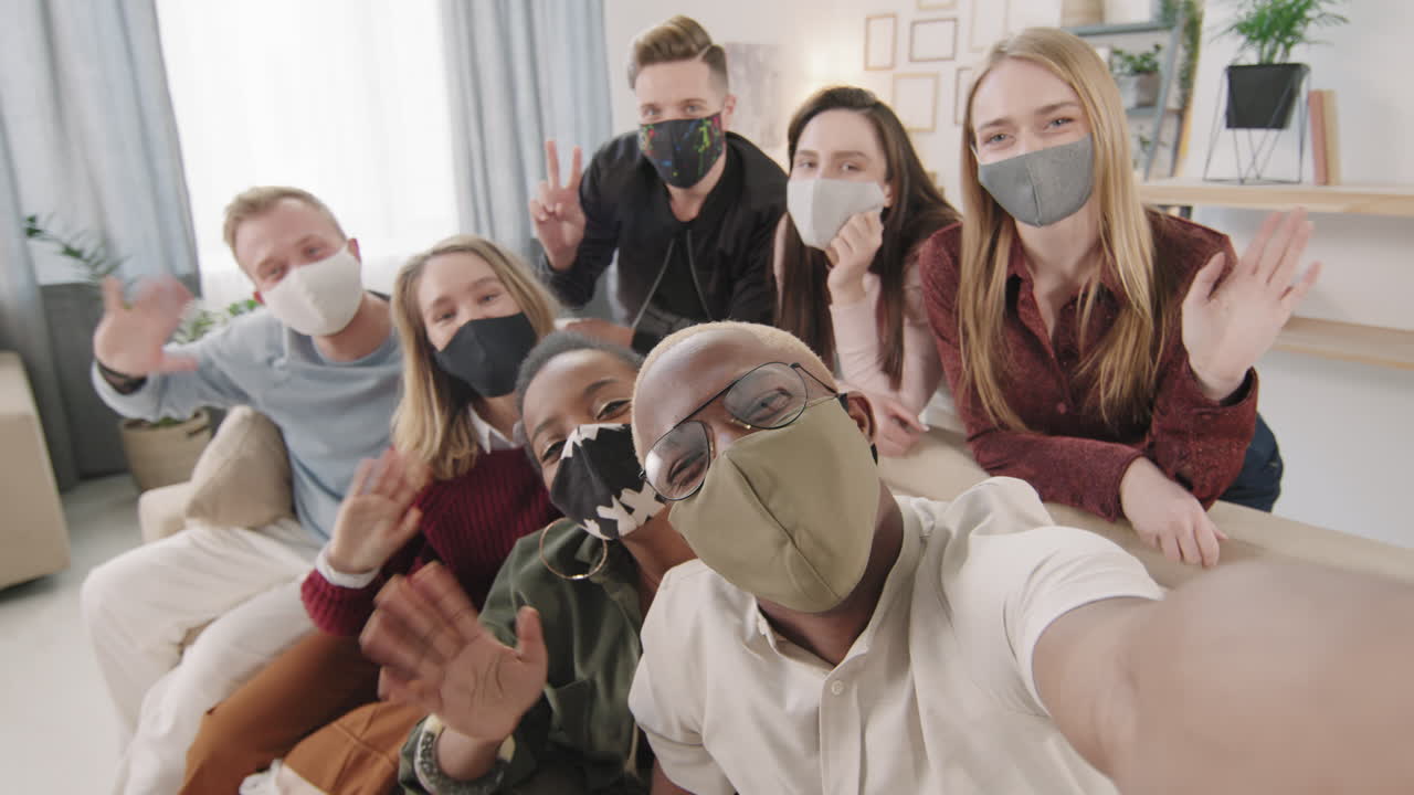 POV of Young People in Face Masks Taking Selfie