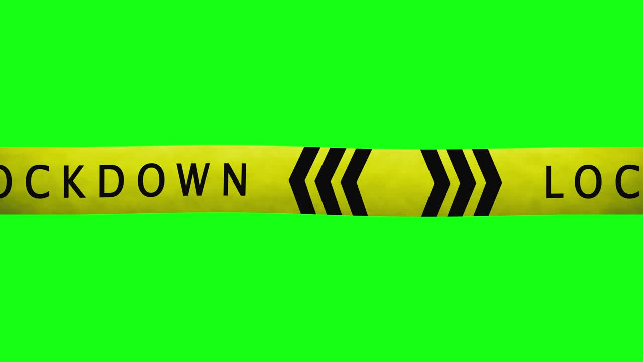 Lockdown Barrier tape runs across the screen. Alpha transparent background, green screen.