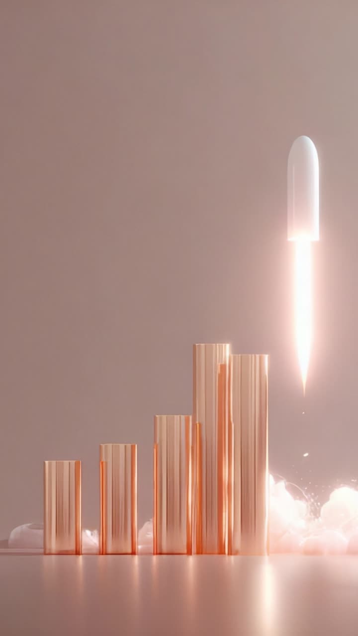 A stunning visual of rocket launch with ascending transparent cylinders showcasing growth and innovation, symbolizing progress in technology and exploration