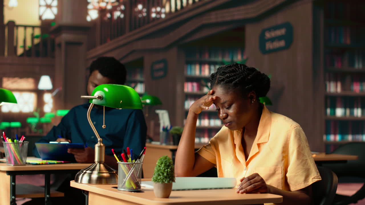 Tired frustrated university student struggling to memorize information