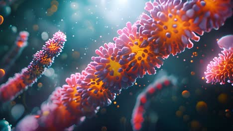 abstract microscopic view of viral or bacterial structures