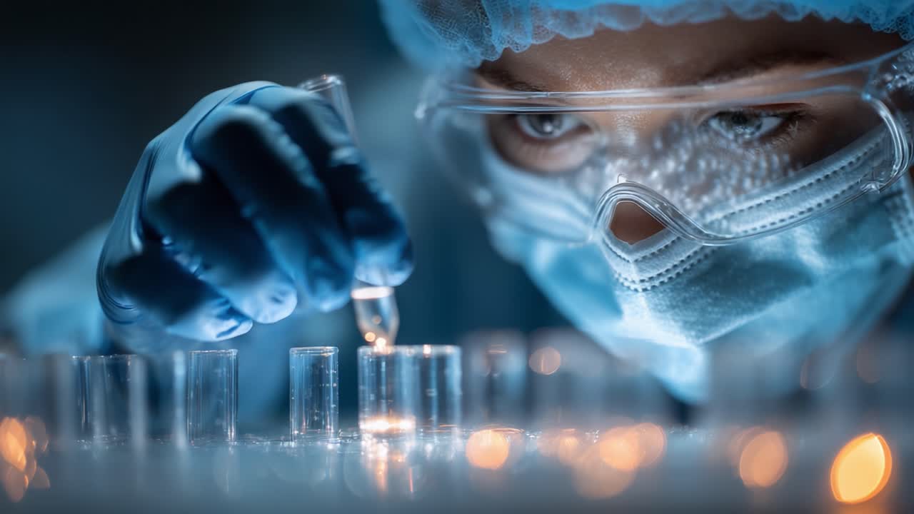 Close-Up of a Scientist Conducting Precise Experiments with Test Tubes ...
