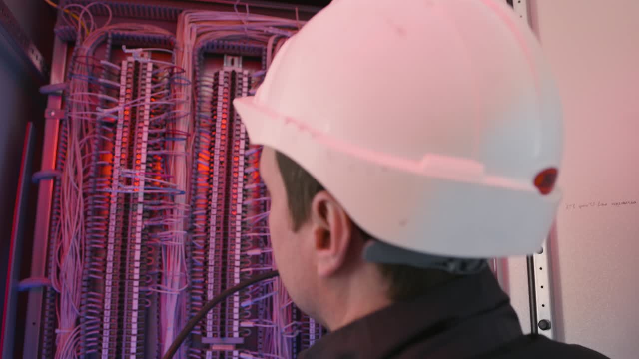 técnico trabajando en un panel eléctrico