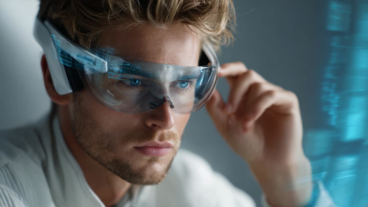 Man wearing augmented reality glasses