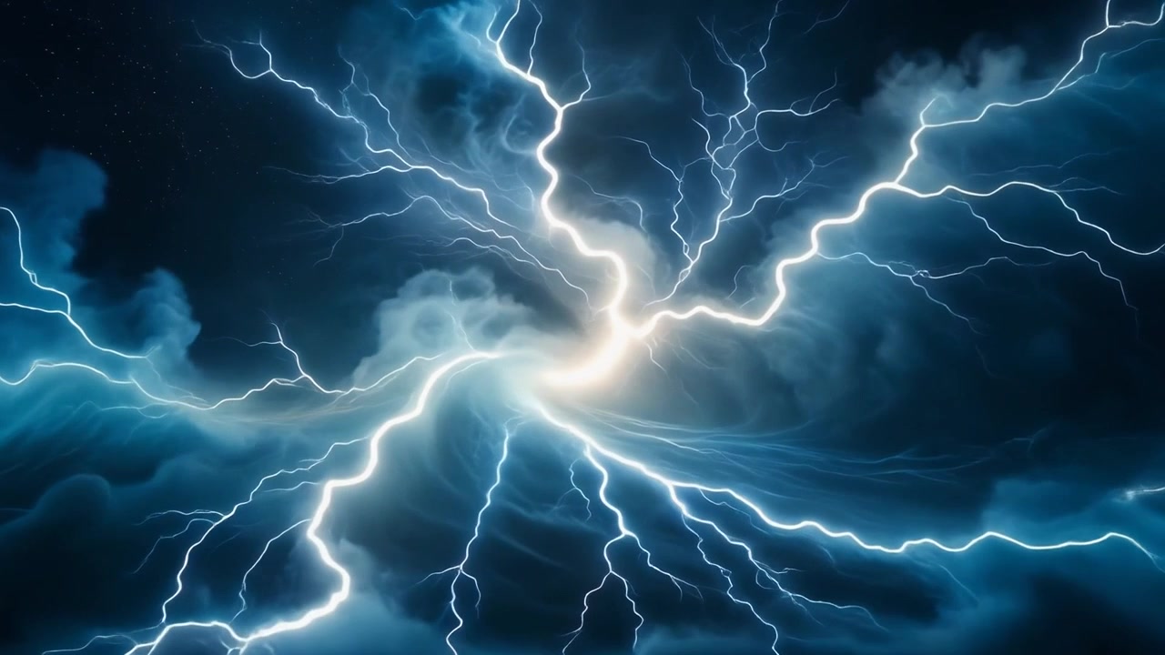 Intensa tormenta eléctrica con rayos luminosos en nubes oscuras
