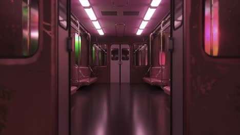 interior vacío de vagón de metro retro rosado