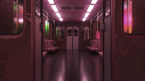 empty pink retro subway car interior