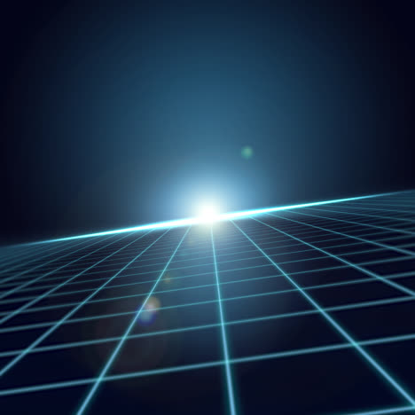 futuristic digital grid with bright light horizon