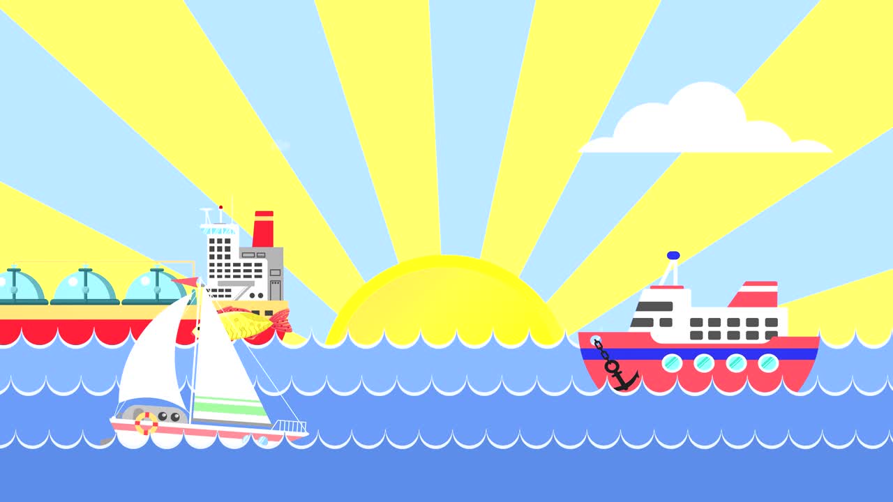 Looping animation with a sailboat and a sailing ship on the sea