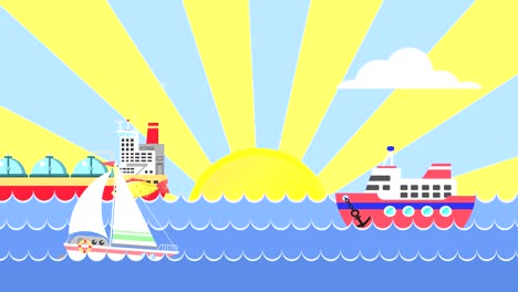 looping animation with a sailboat and a sailing ship on the sea