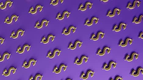 oro dorato usd us dollaro denaro segno logo su sfondo viola 3d rendering animazione verticale
