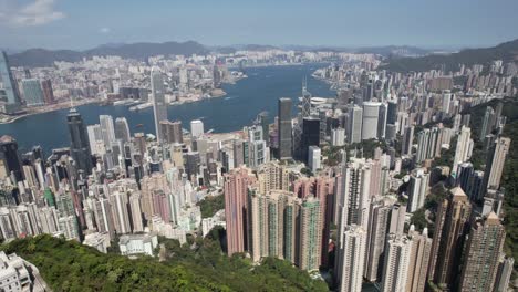 hong kong, central, financial district drone point of view