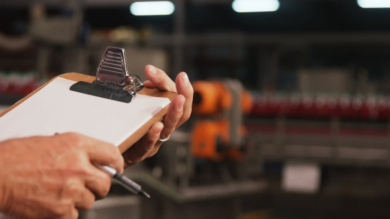 Male worker maintaining records on clipboard