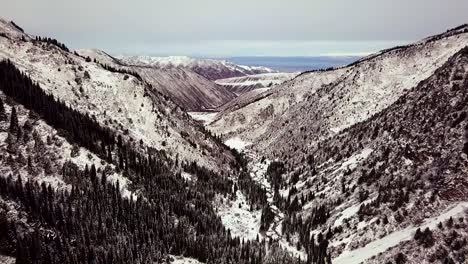 snow valley in northen tien-shan mountain range in kyrgyzstan