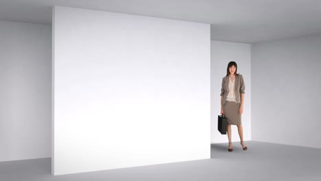 businesswoman posing in 3d room