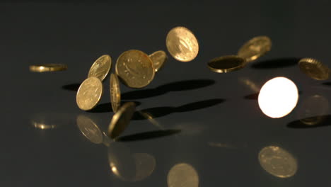 euro coins falling onto black surface