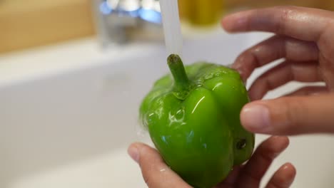 washing a green bell pepper