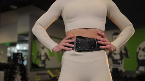 woman wearing a lifting belt in a gym