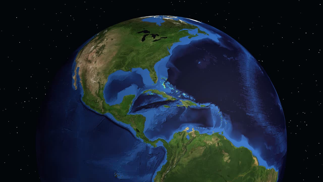 Animazione digitale che zooma dallo spazio verso il Nord America, evidenziando Reynosa, Messico, con testo informativo.