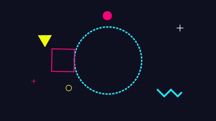 Abstract Motion Graphics with Geometric Shapes on Dark Background
