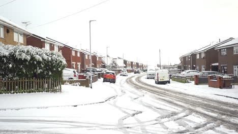 heavy snow hits stoke on trent in the west midlands after a storm suddenly appears, blanketing the city in ice and snow, snowy blizzard