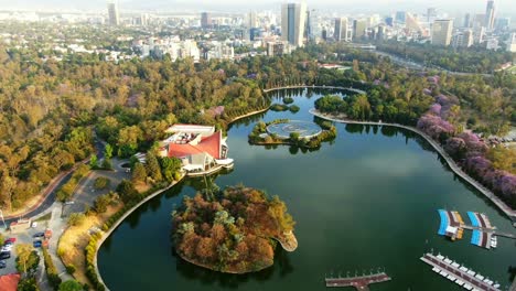 aerial footage of chapultepec park and lake, mexico city