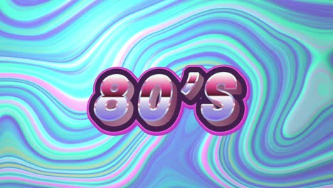 animation of 80s text over blue liquid background