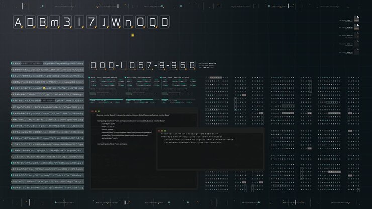 Cyber Crime concept : A programmer hacker trying to breached crypto currency address security by using algorithm source code to exploit weakness in password security