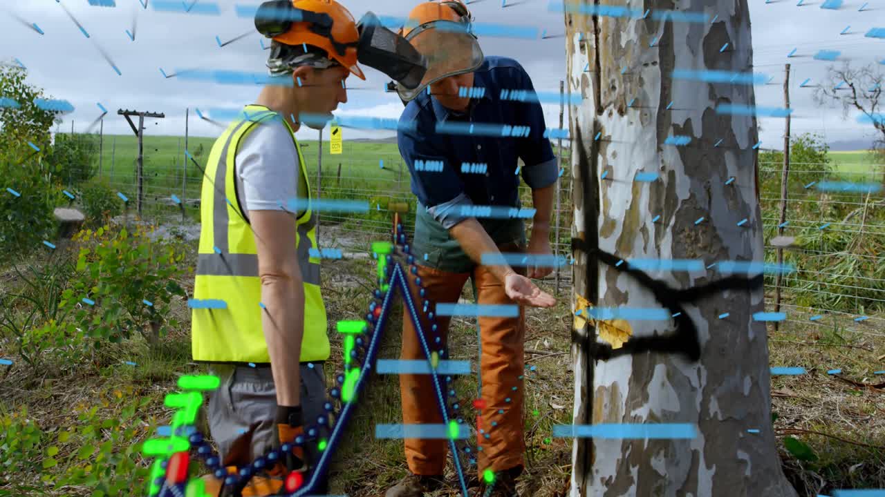 animación del procesamiento de datos sobre dos leñadores