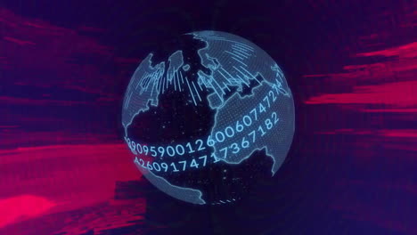 rotating globe with binary numbers and data processing animation over digital background