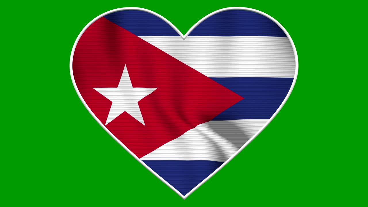 Cuba Heart Love Flag Loop - Realistic 4K flag waving in the wind. Seamless loop with highly detailed fabric texture