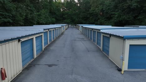 self storage units with blue garage doors