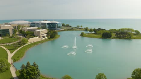 Beautiful-Aerial-View-of-The-Lakefill-at-Northwestern-University-on-Picturesque-Summer-Day