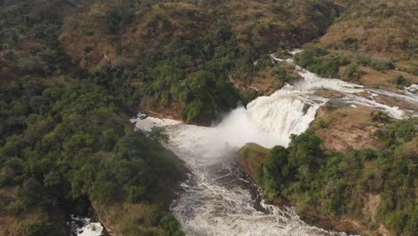 aerial drone shot of murchison falls national park