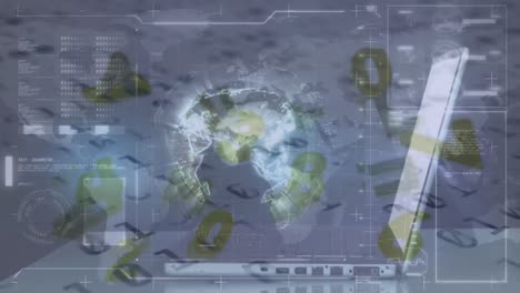 animación del globo con red de conexiones a través de codificación binaria y portátil